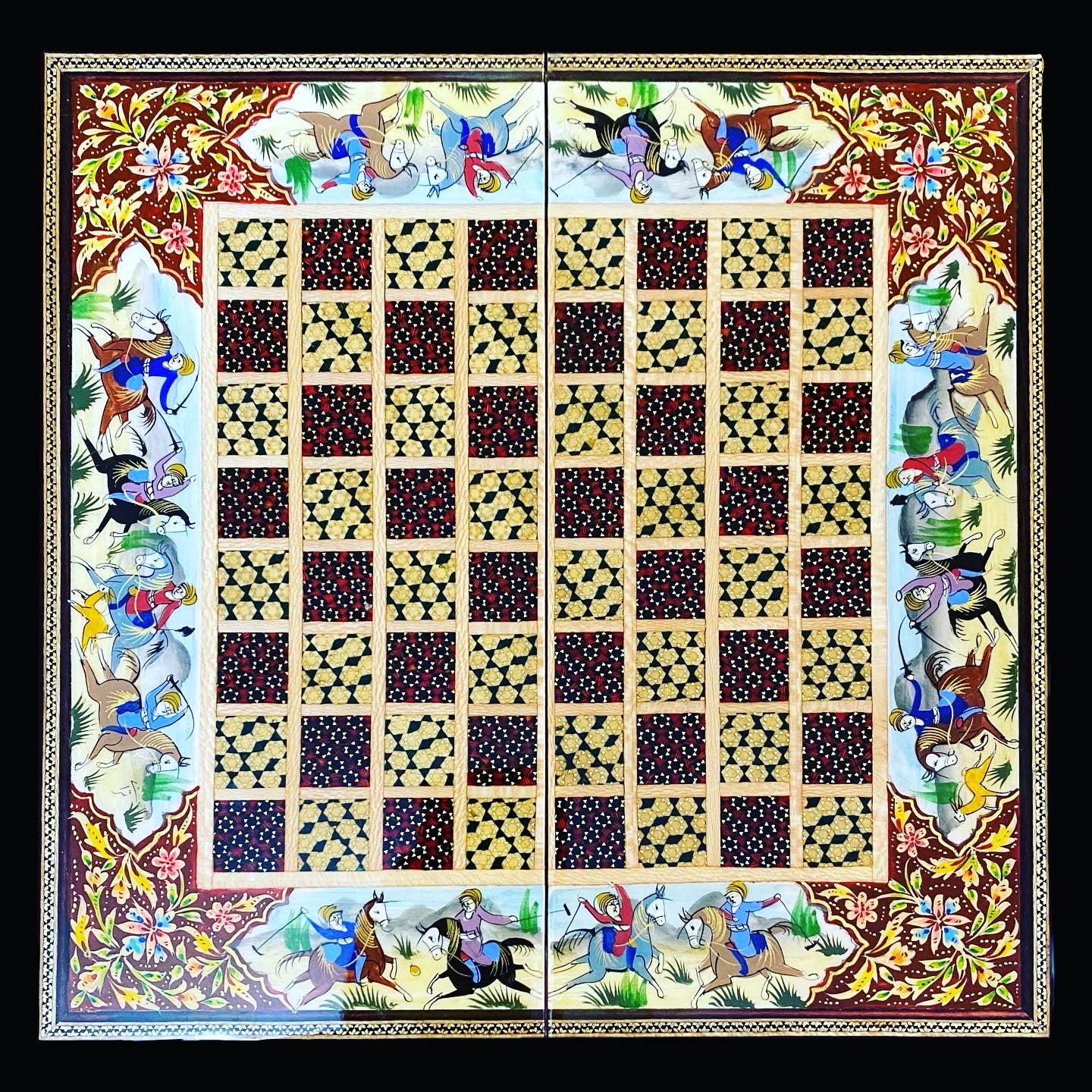Handmade Inlaid Khatam Kari Backgammon, Chess & Checkers Board