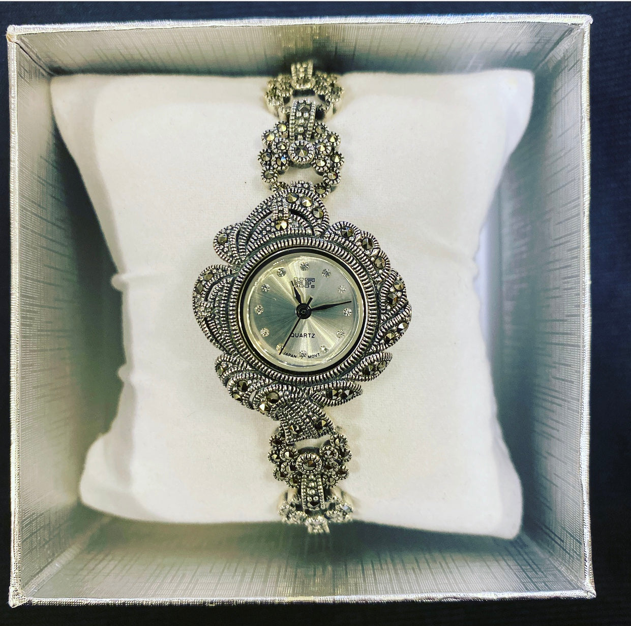 925 Sterling Silver Women Quartz Watches With Marcasites
