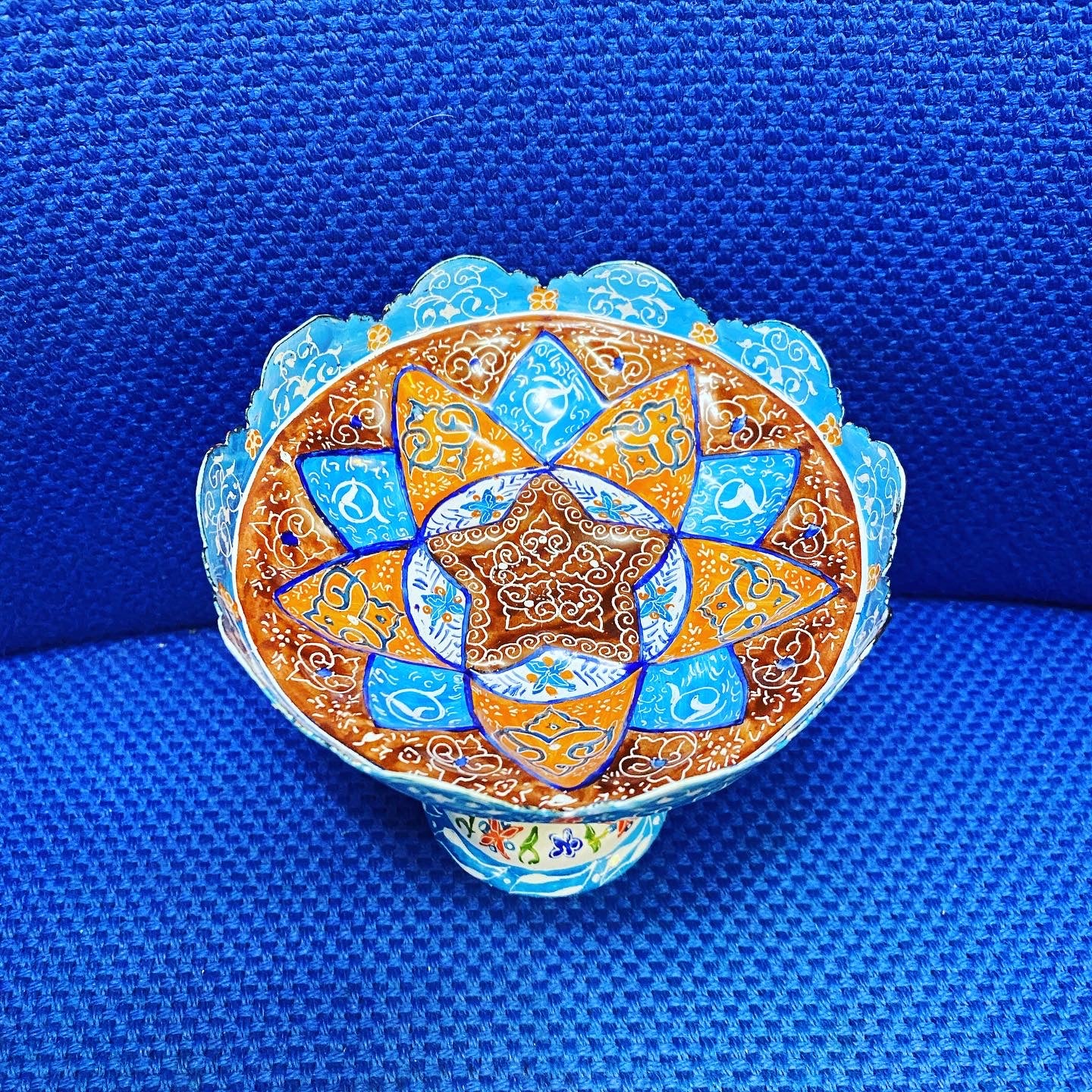 Hand Painted Enamel On Copper Mina Kari Bowl
