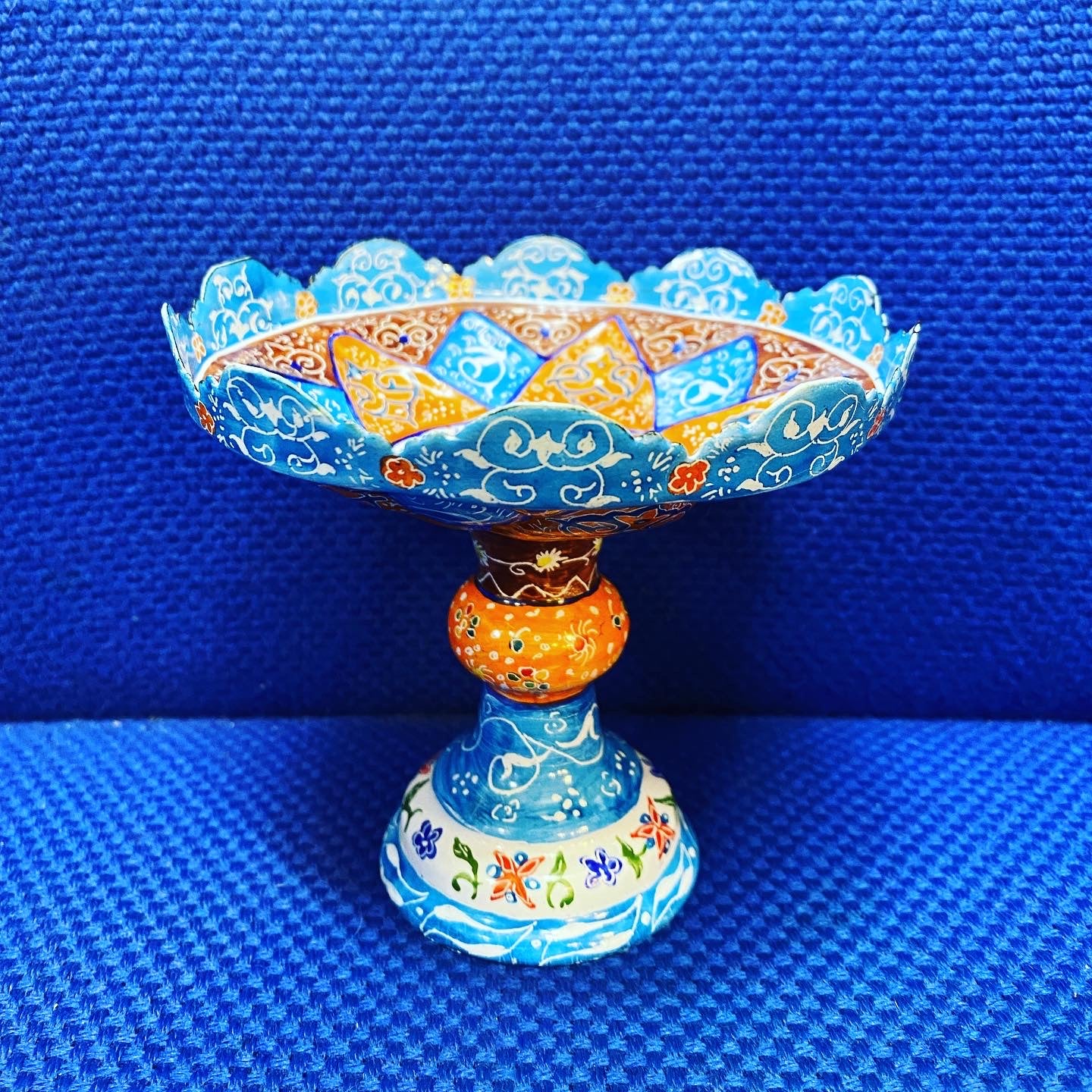 Hand Painted Enamel On Copper Mina Kari Bowl