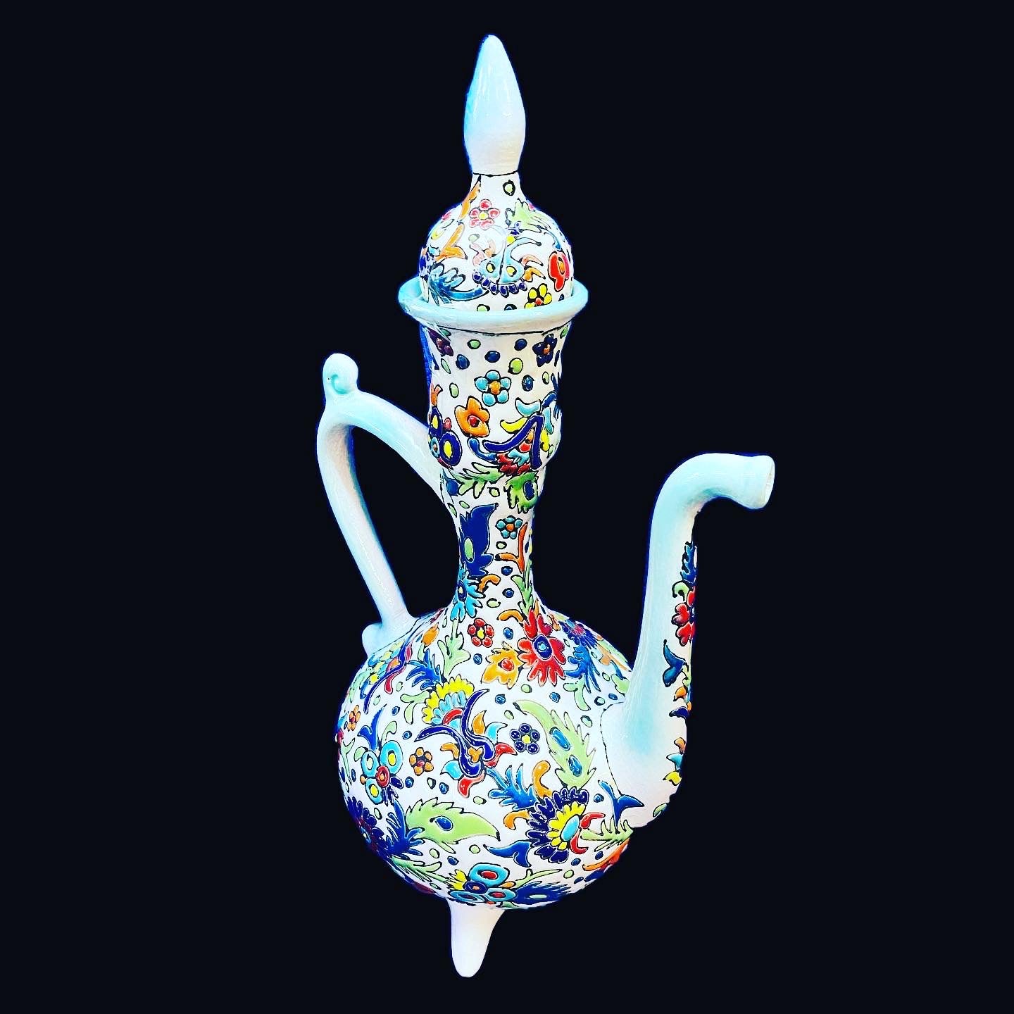 Hand Painted Enamel On Clay Mina Kari Pitchers