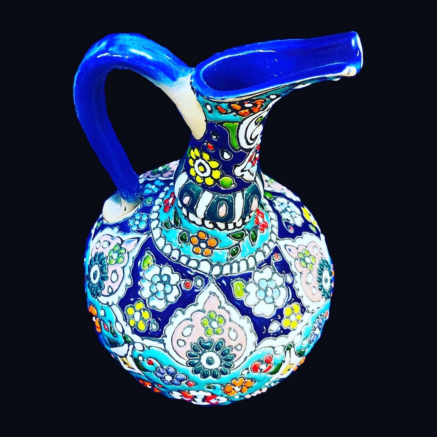 Hand Painted Enamel On Clay Mina Kari Pitchers