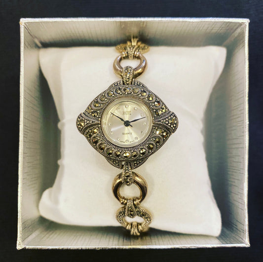 925 Sterling Silver Women Quartz Watches With Marcasites
