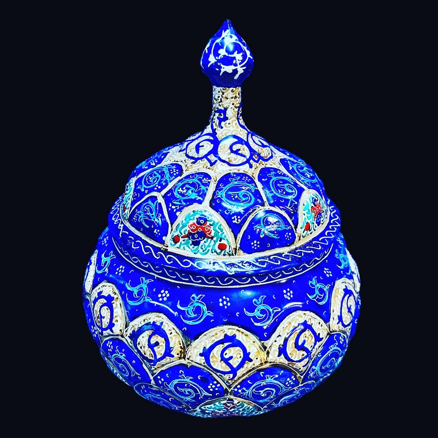 Hand Painted Enamel On Copper Mina Kari Candy Bowl
