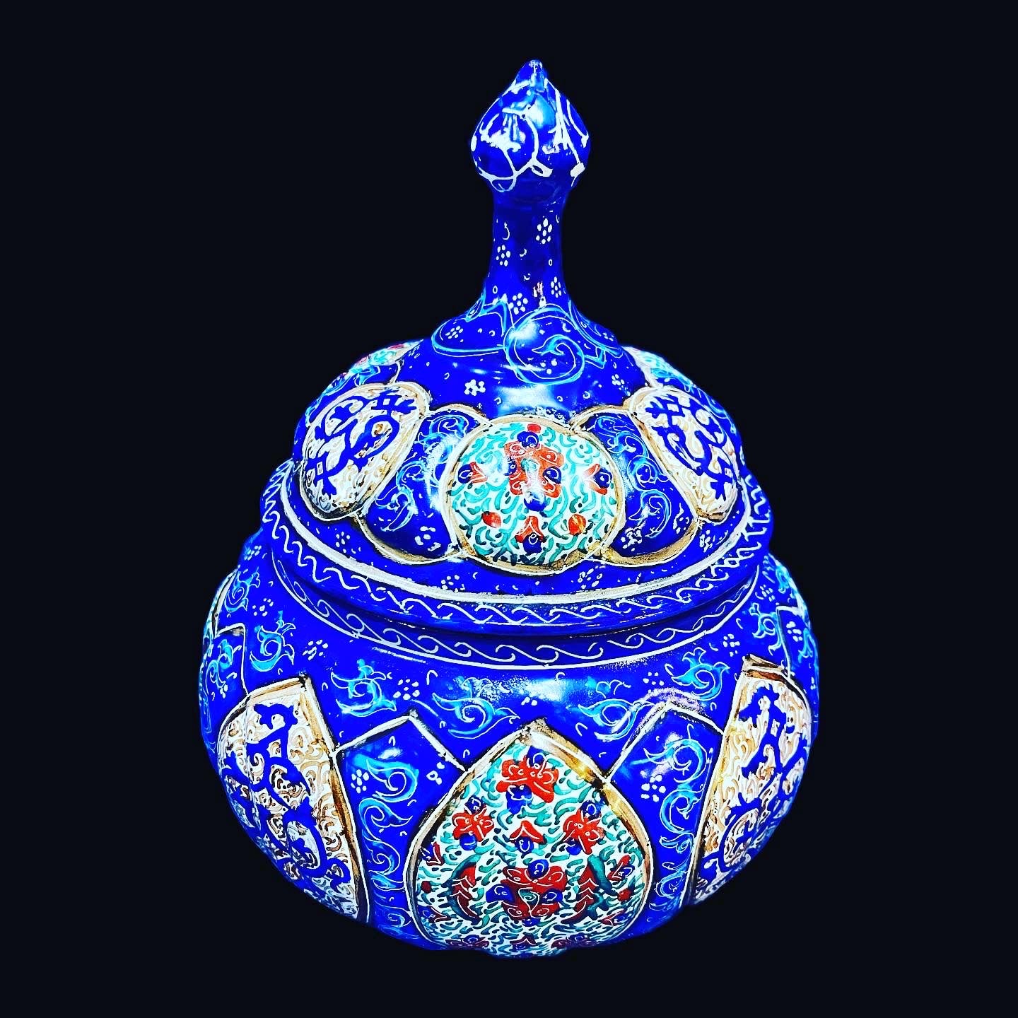 Hand Painted Enamel On Copper Mina Kari Candy Bowl