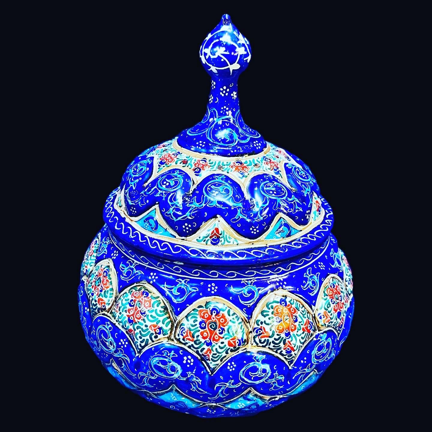 Hand Painted Enamel On Copper Mina Kari Candy Bowl