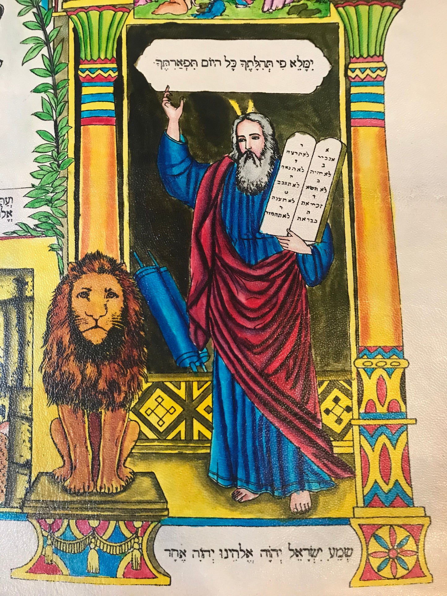 Handmade Inlaid & Hand Painted On Leather Ten Commandments