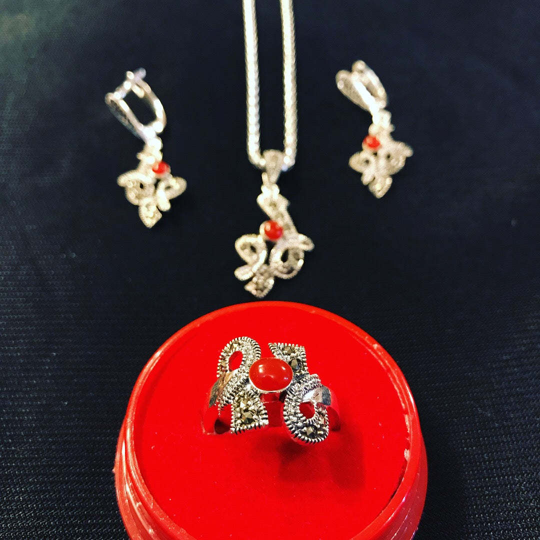 925 Sterling Silver Brown Agate sets
