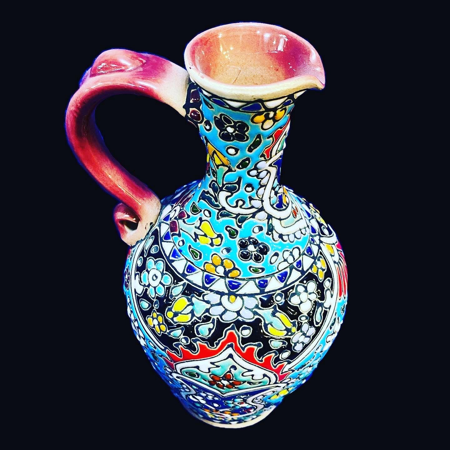 Hand Painted Enamel On Clay Mina Kari Pitchers