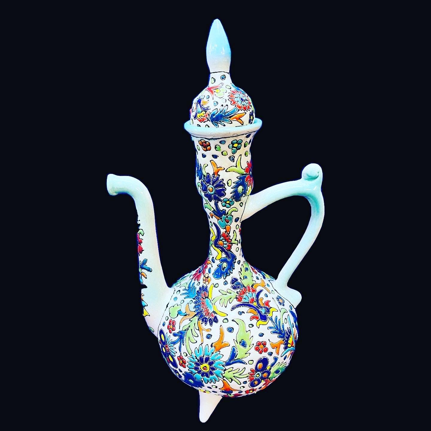 Hand Painted Enamel On Clay Mina Kari Pitchers