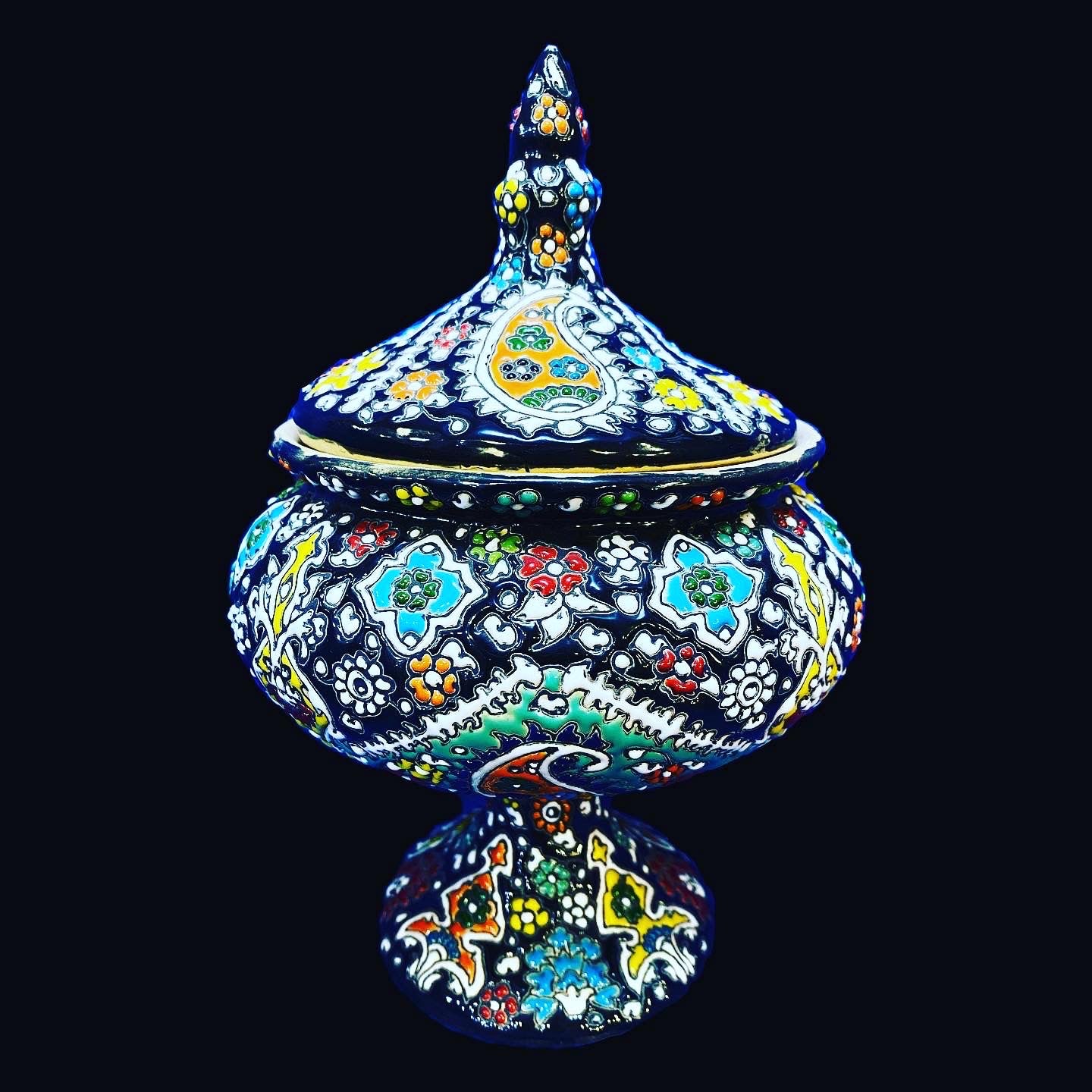 Hand Painted Enamel On Clay Mina Kari Candy Bowl