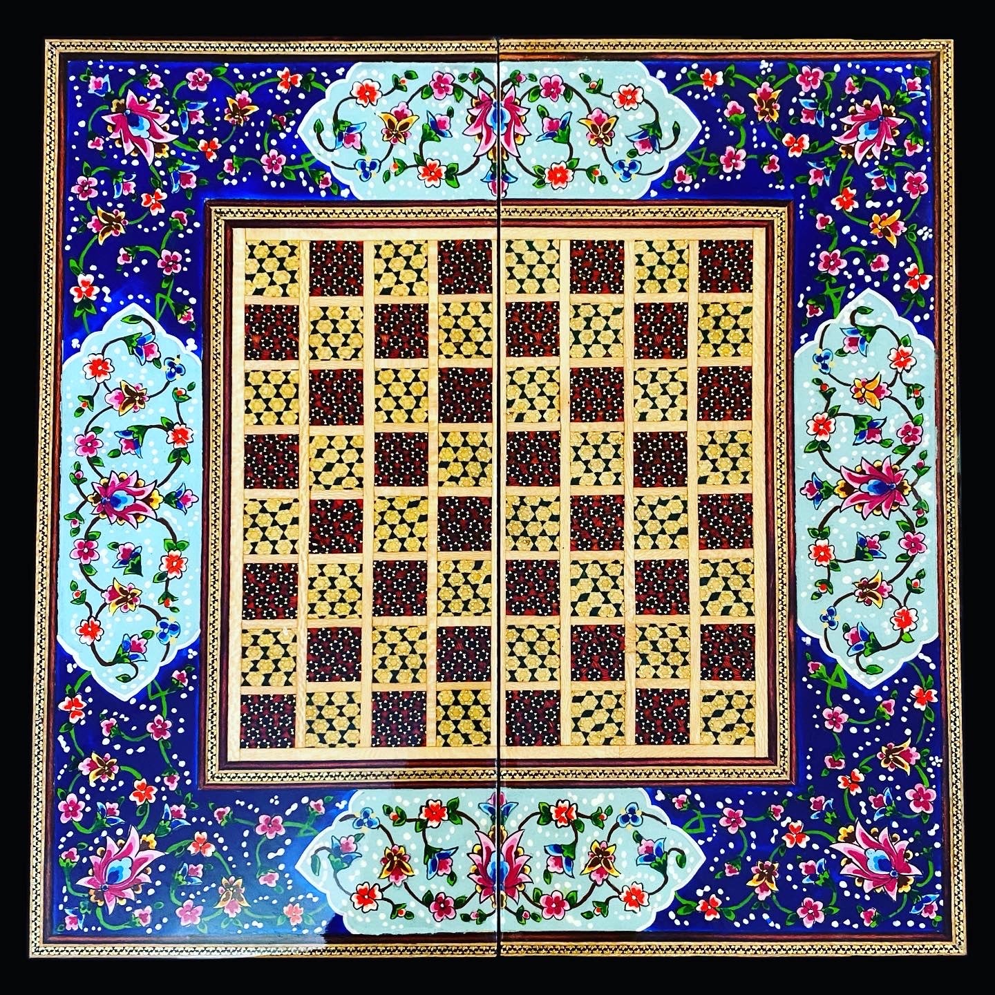 Handmade Inlaid Khatam Kari Backgammon, Chess & Checkers Board