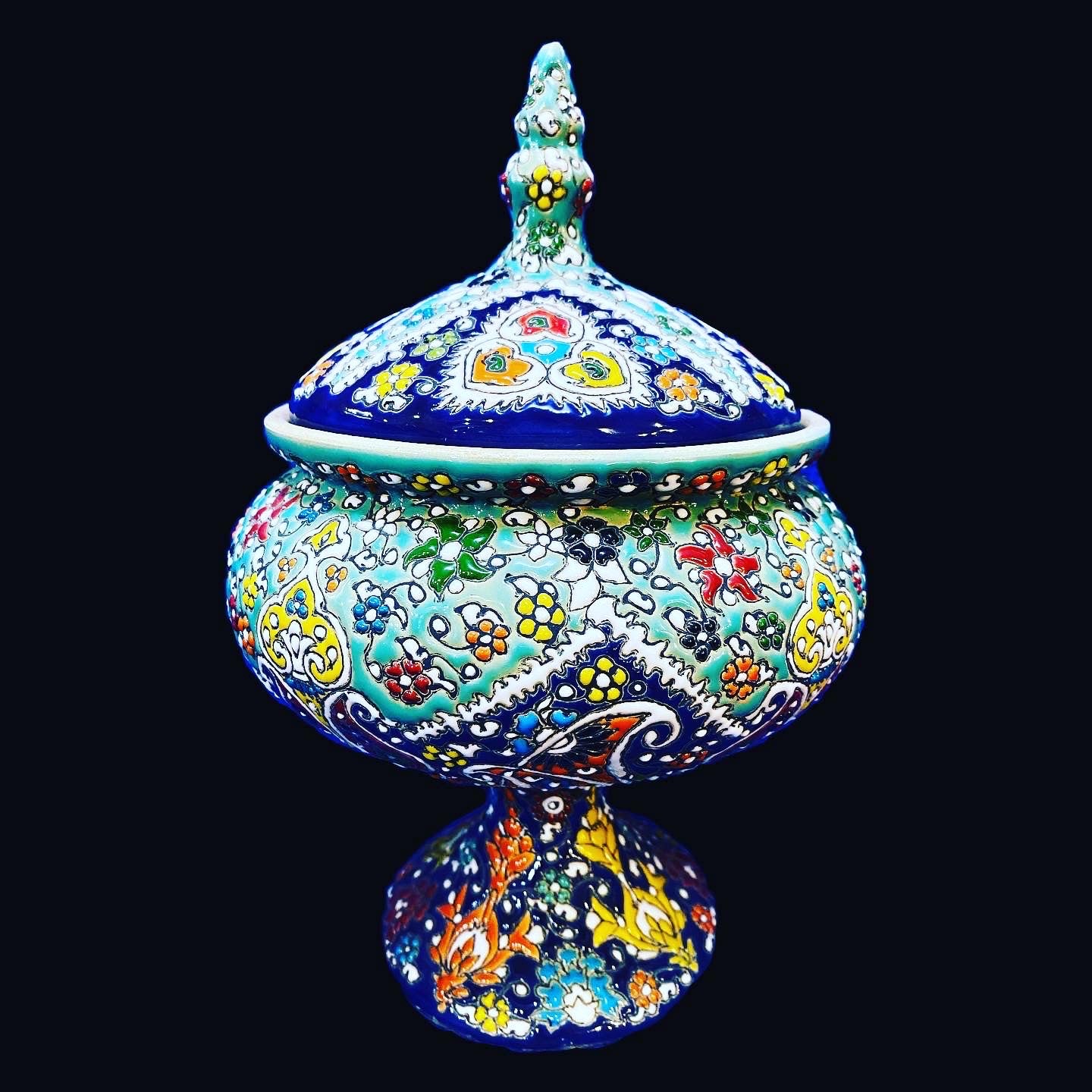 Hand Painted Enamel On Clay Mina Kari Candy Bowl
