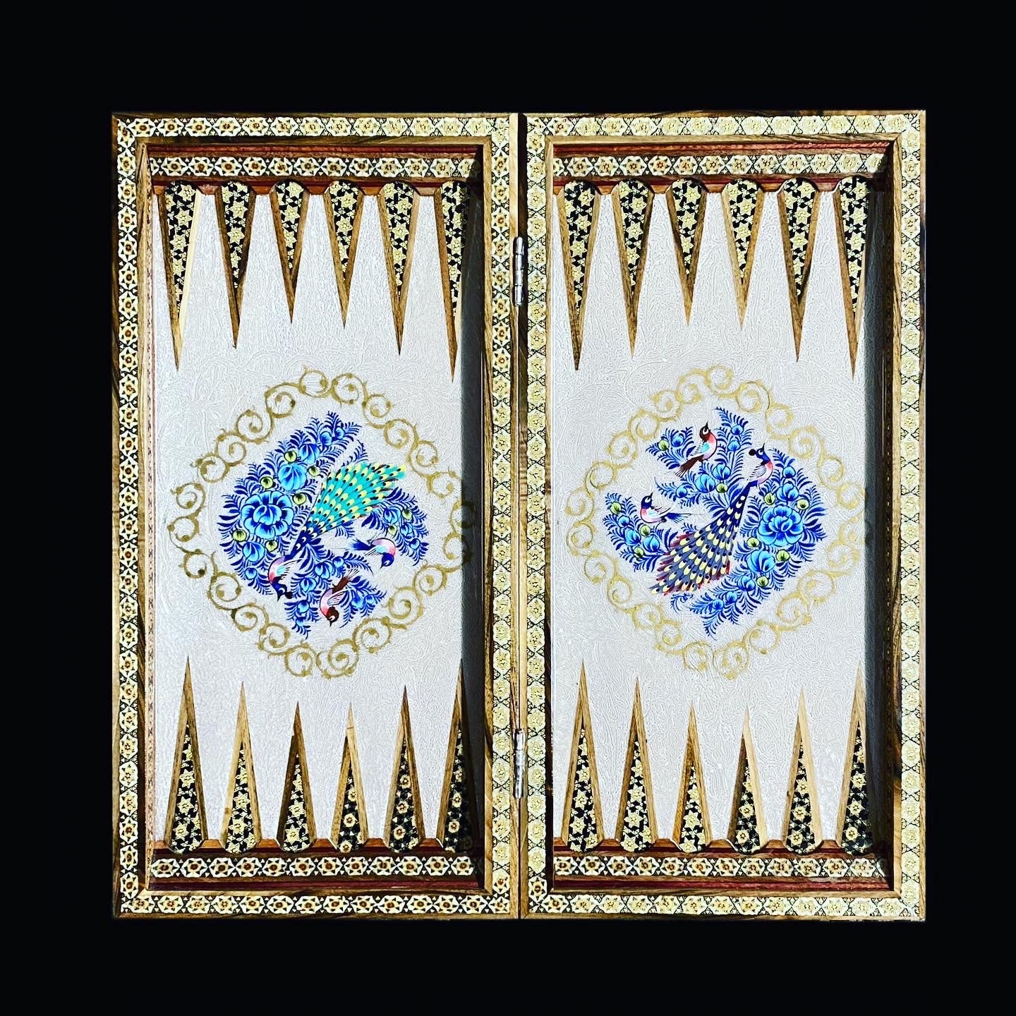Handmade Inlaid Khatam Kari Backgammon, Chess & Checkers Board