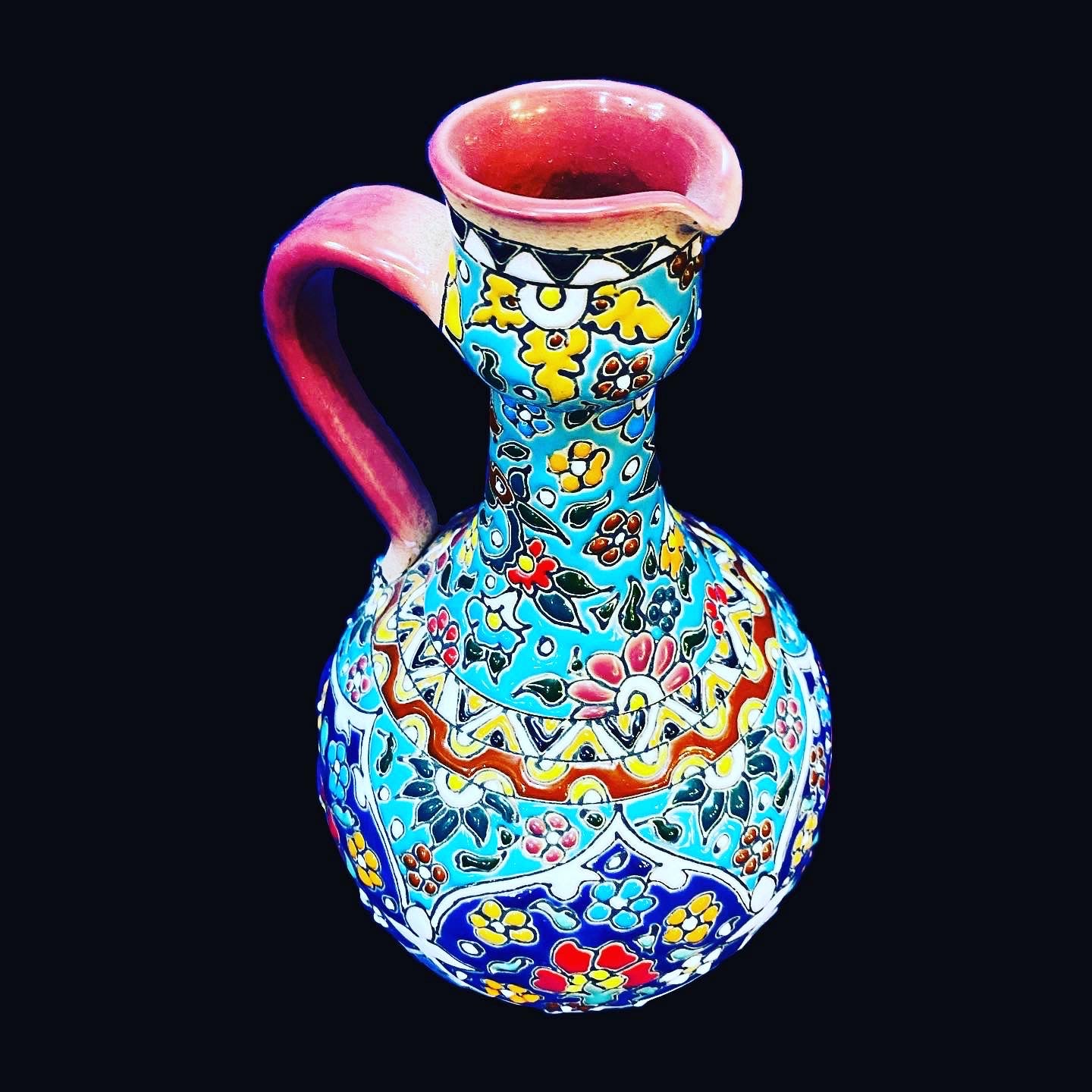 Hand Painted Enamel On Clay Mina Kari Pitchers