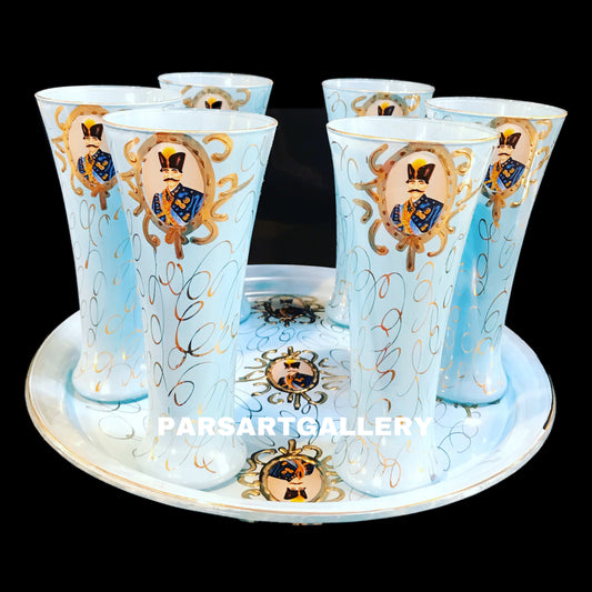 Set of Shah Abbasi Glasses, Tray & Bottle