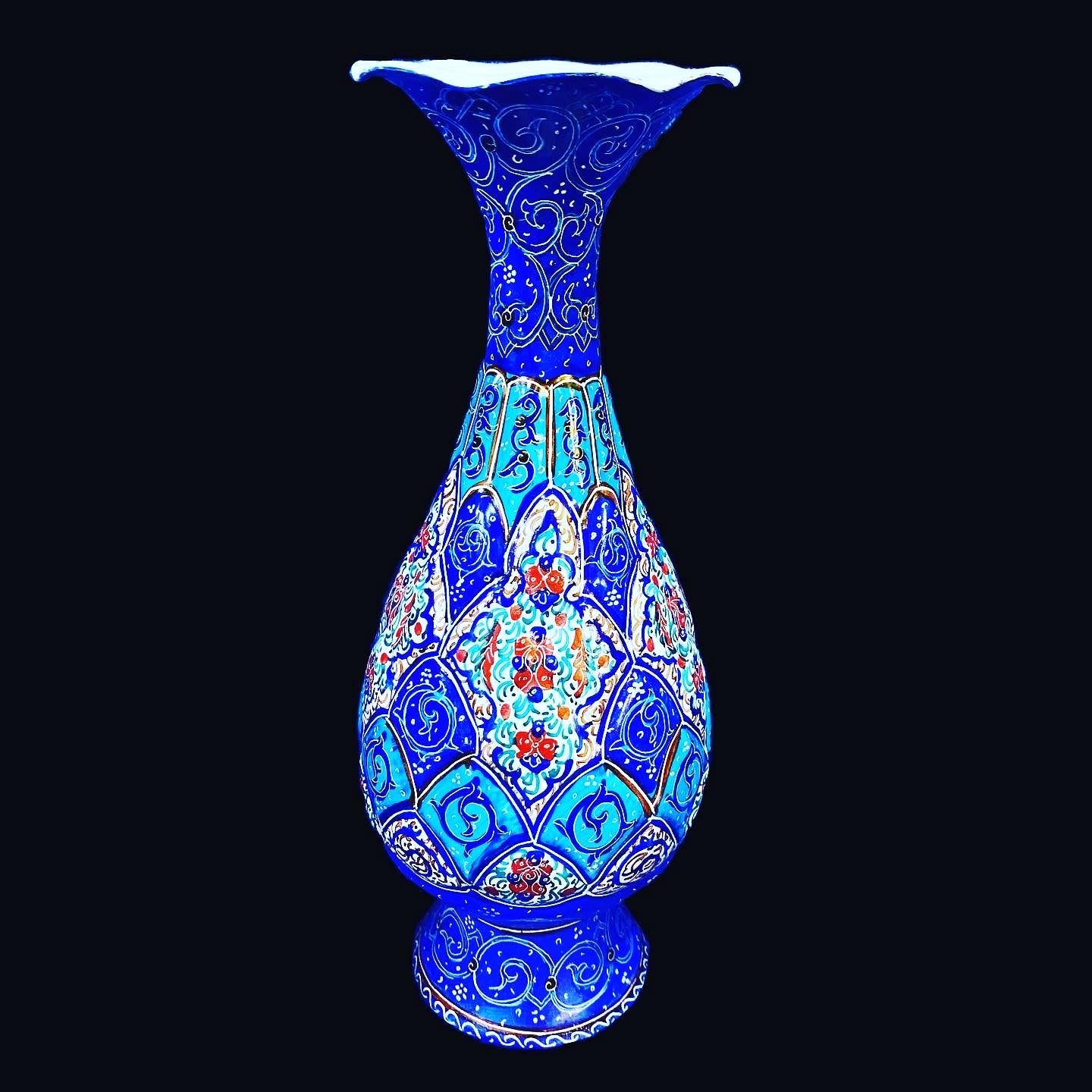 Hand Painted Enamel on Copper Mina kari Vases