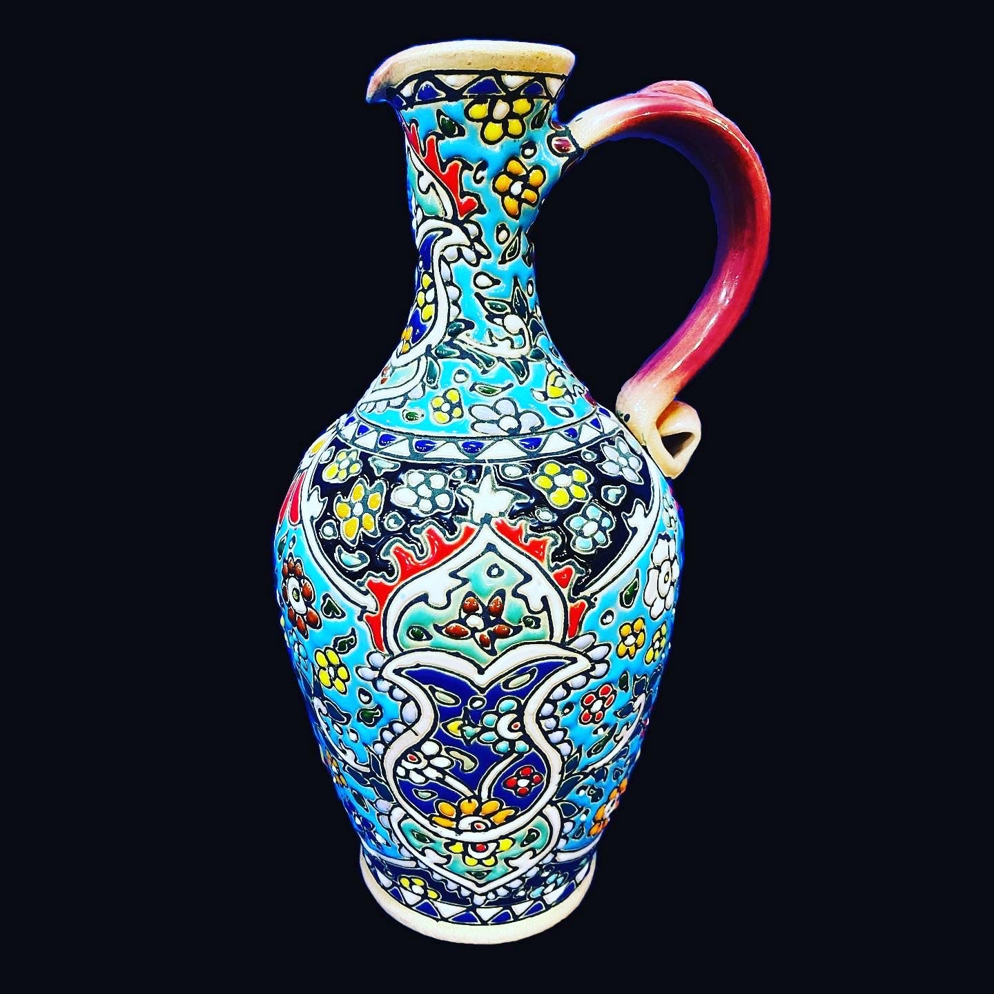 Hand Painted Enamel On Clay Mina Kari Pitchers