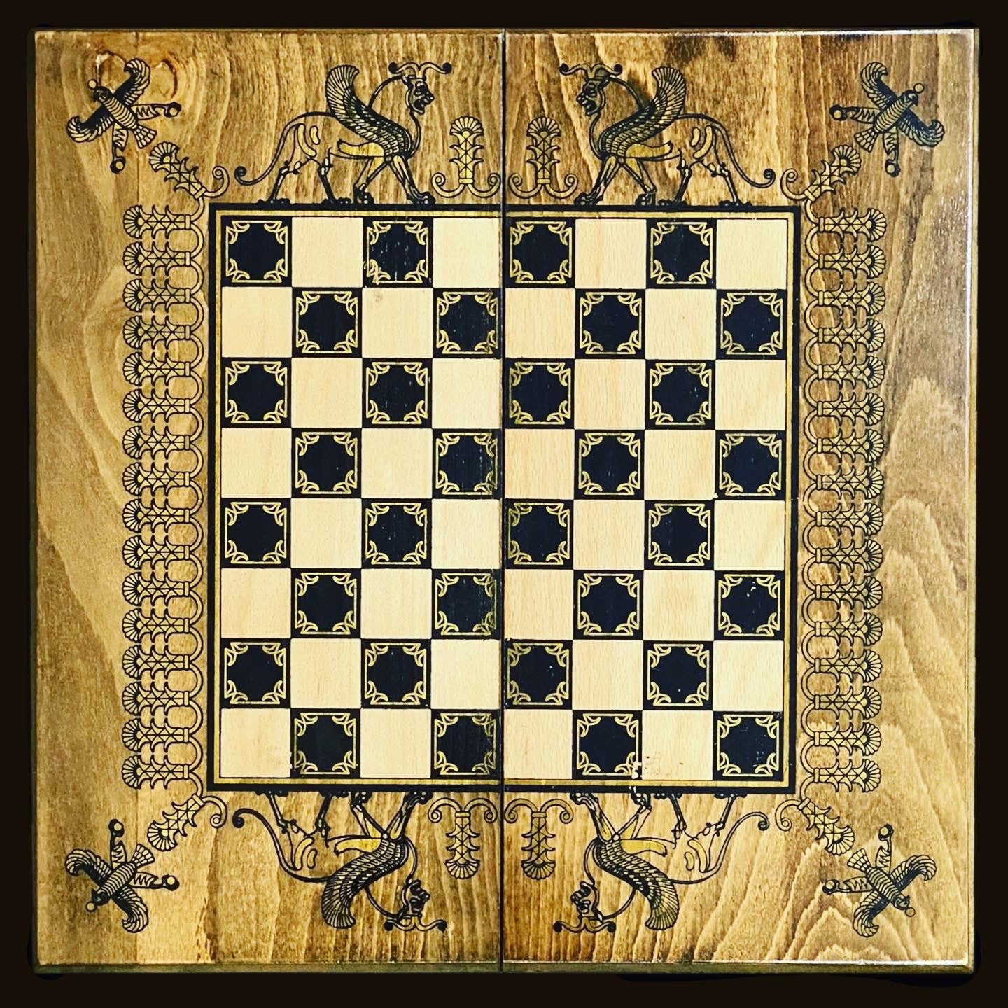 Handmade wooden backgammon,chess & checkers