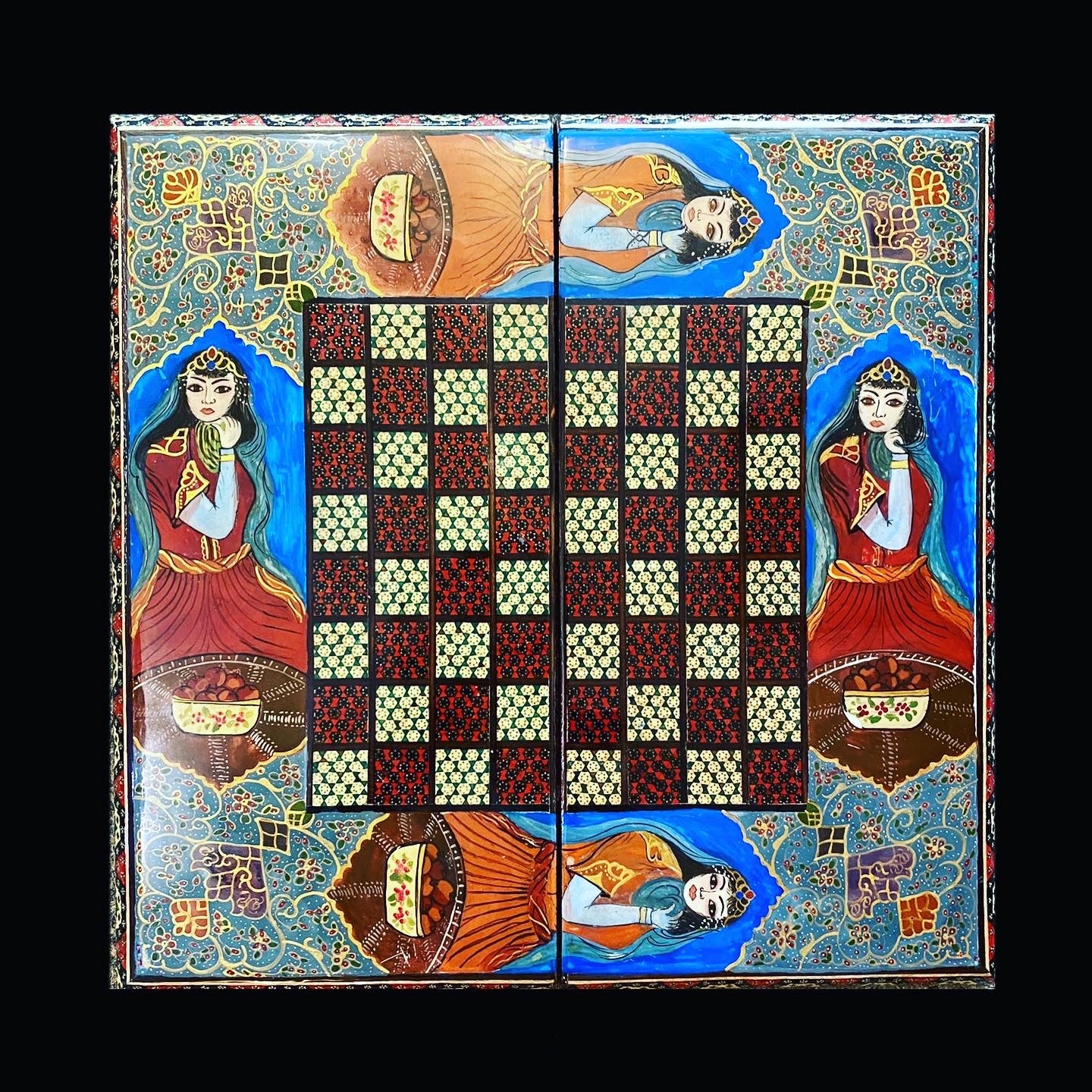 Handmade Inlaid Khatam Kari Backgammon, Chess & Checkers Board