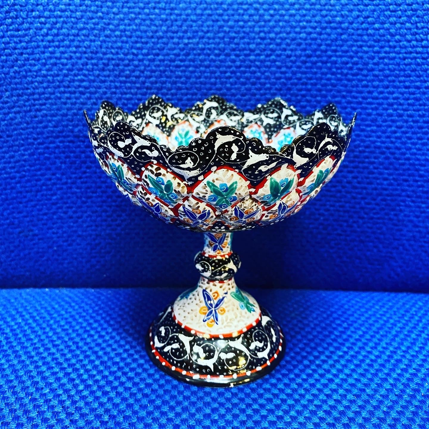 Hand Painted Enamel On Copper Mina Kari Bowl