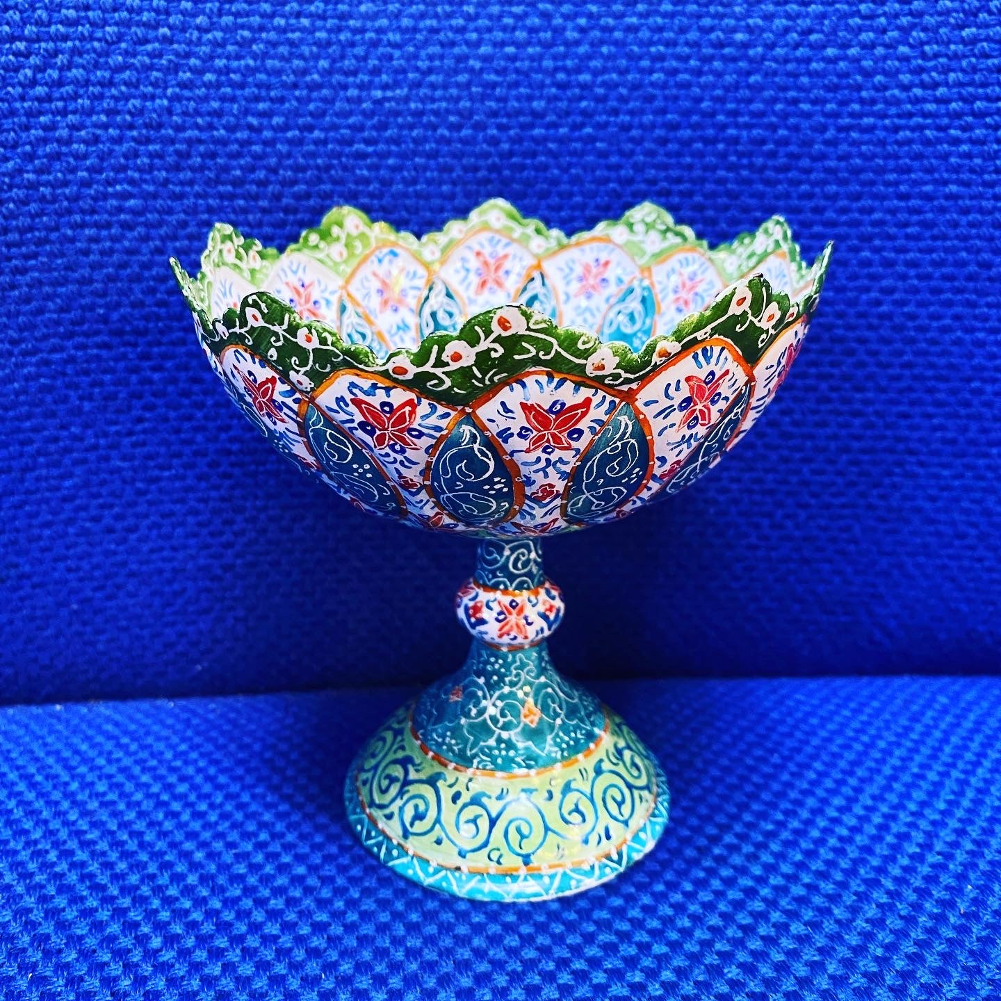 Hand Painted Enamel On Copper Mina Kari Bowl