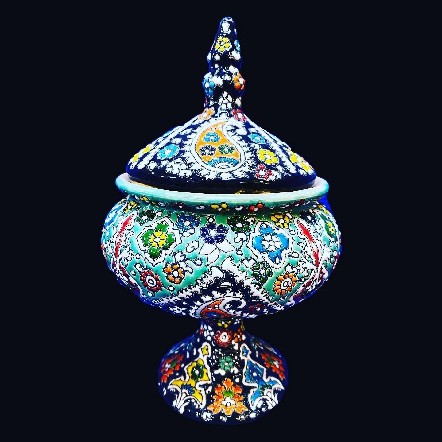 Hand Painted Enamel On Clay Mina Kari Candy Bowl