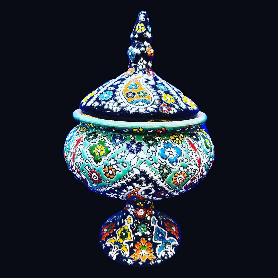 Hand Painted Enamel On Clay Mina Kari Candy Bowl