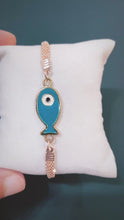 Load and play video in Gallery viewer, Rose Gold Evil Eye Bracelet
